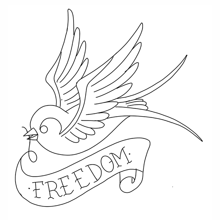 Lettering bird tattoo