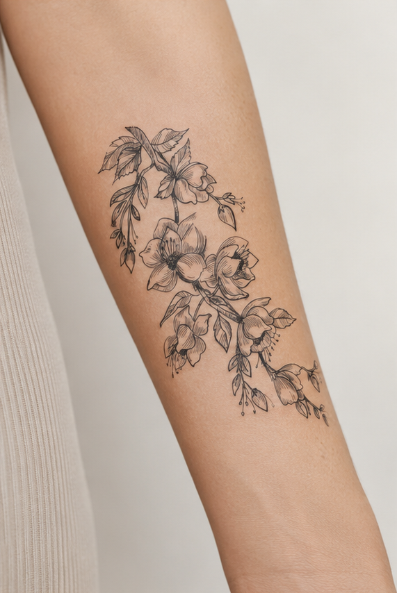 Floral tattoo try-on on forearm