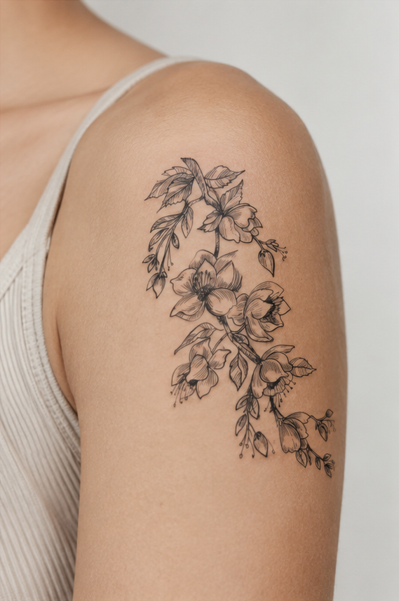 Floral tattoo try-on on shoulder